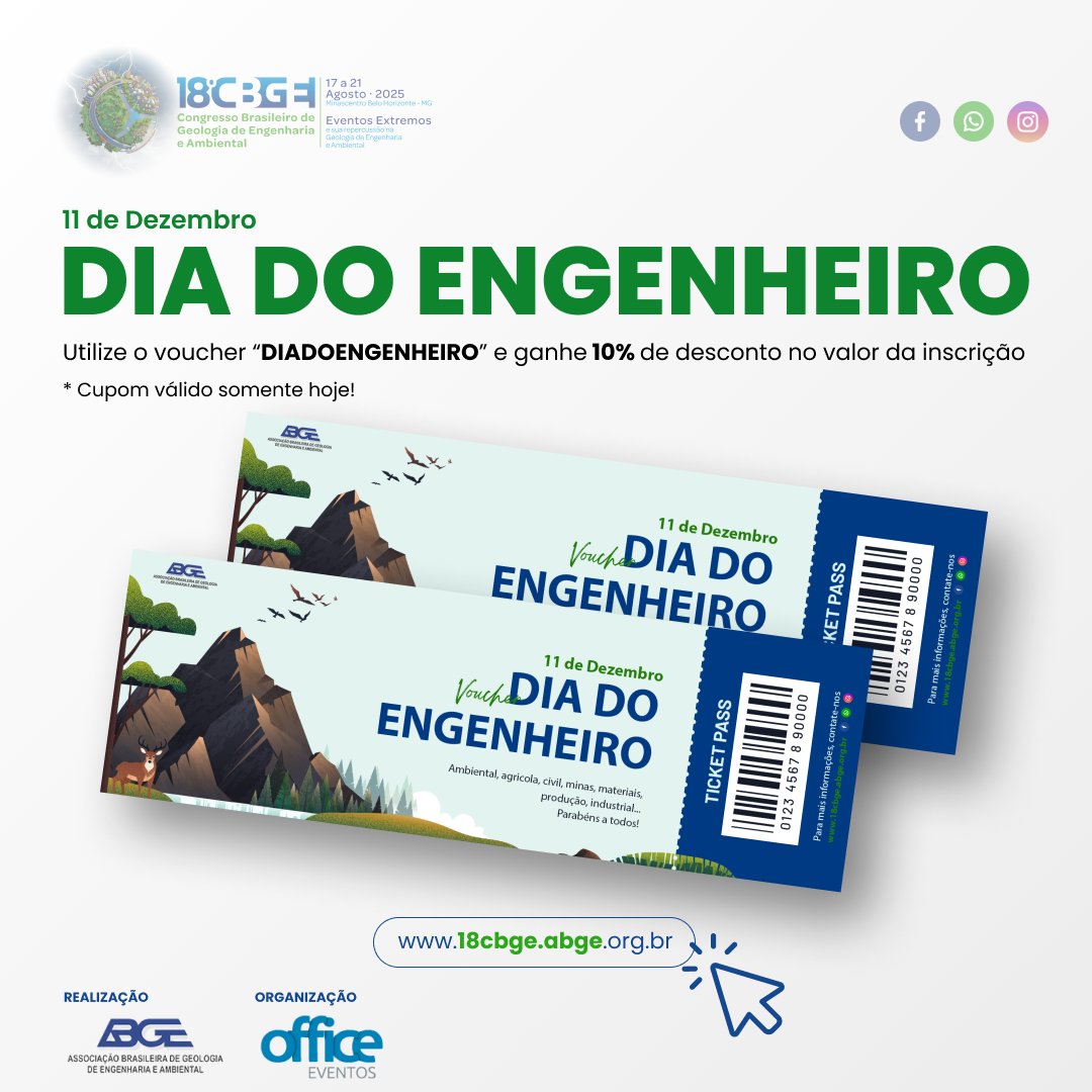 Capa da notícia VOUCHER PARA O 18CBGE! DIA DO ENGENHEIRO 